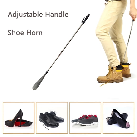 EXLEAF Stainless Steel Spring Fixed Retractable Shoe Horn Shoe Puller Retractable Shoe Handle for the Elderly and Pregnant Women