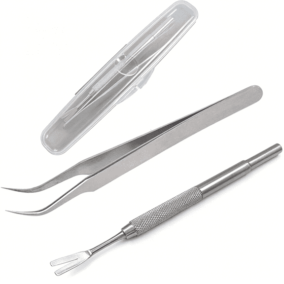 EXLEAF Stainless Steel Tick Remover Kit, 2-in-1 Tweezers & Fork Tool Set for Dogs, Cats & Humans with Portable Storage Box