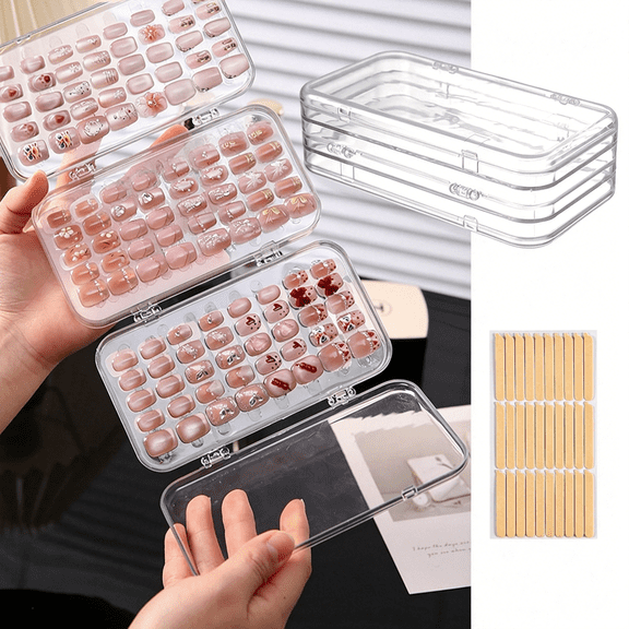 EXLEAF Tri-Fold Press on Nail Organizer Case,4-Page Portable Storage Box for Fake Nails,Clear Pet Plastic Travel Holder (63.21.8 Inch)