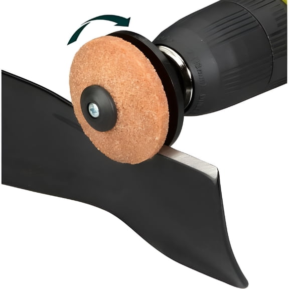 EXLEAF Universal Blade Sharpener for Lawn Mower and Garden Tools - Rotating Multi Function Sharpener with Coarse and Fine Grinding Surfaces, 3mm Shank Compatible with Electric Grinder and Hand Drill