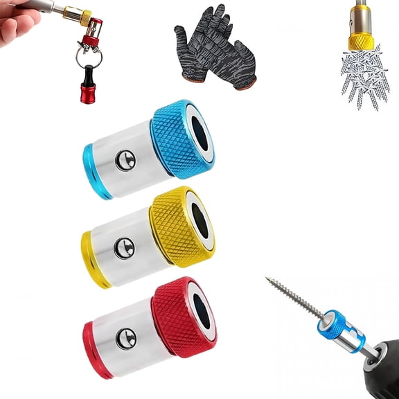 EXLEAF Universal Magnetizer Screw Removable for Drill1/4 Inches/ 6.35mm,Screwdriver Head Magnetic Ring Piece Set,Power Mag Bit Screw Driver Ring, 3pcs (yellow/blue/red)