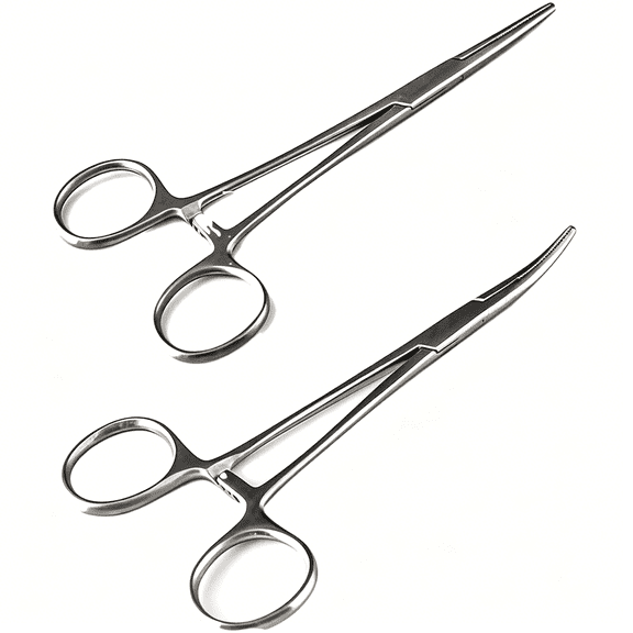 XIRQI Versatile Angling Tools with 2Pc 5 Inch Fishing Forceps Set - Stainless Steel,Curved & Straight Hemostats,Serrated Jaws,Locking Mechanism,And Lightweight Design