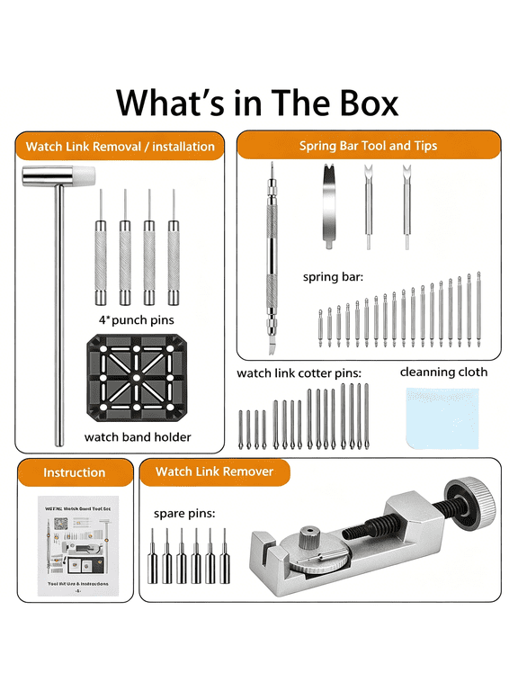 Watch Link Removal Kit: Professional Watch Strap Adjustment Tool Band Replacement Bracelet Resize Kit for All Size with 108 Pcs Spring Bars 20 Pcs Link Pins