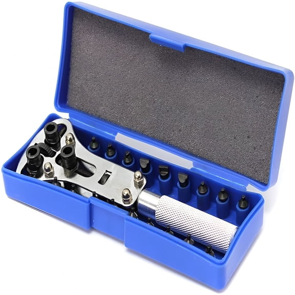 EXLEAF Watch Repair Tool Kit, 3 Point Wrench Screw Case Remover Tool, Adjustable Watch Back Case Opener, Battery Replacement and Movement Holder, Heavy Duty Stainless Steel