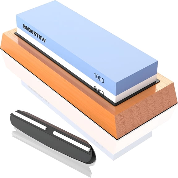 EXLEAF Whetstone Knife Sharpening Stone 2 Side Grit 1000/6000 Waterstone,Knife Sharpener & Honing Stones,Nonslip Bamboo Base & Angle Guide