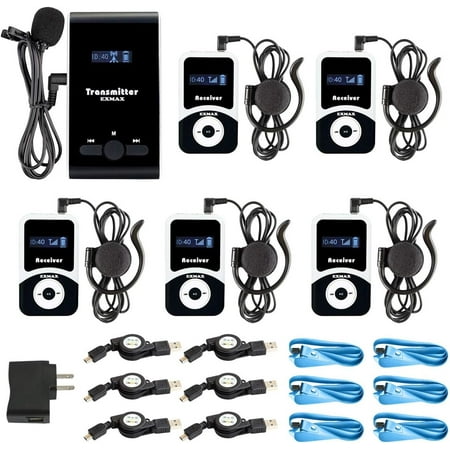 EXMAX® ATG-100T 195MHZ Wireless Tour Guide System Translator Headset Device Channel 99 Social Distancing Assisted Listening System for Churches Church Translation Meet (1 Transmitter 5 Receivers) price history and forecast - EXMAX ATG-100T