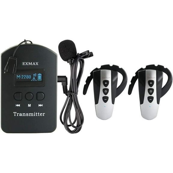 EXMAX EXD-6824 Wireless Audio Tour Guide System Simultaneous Interpreting Equipment Translator Kit Church Translation Devices Training Meeting Exhibition Industrial Tourism(1 Transmitter 2 Receivers)