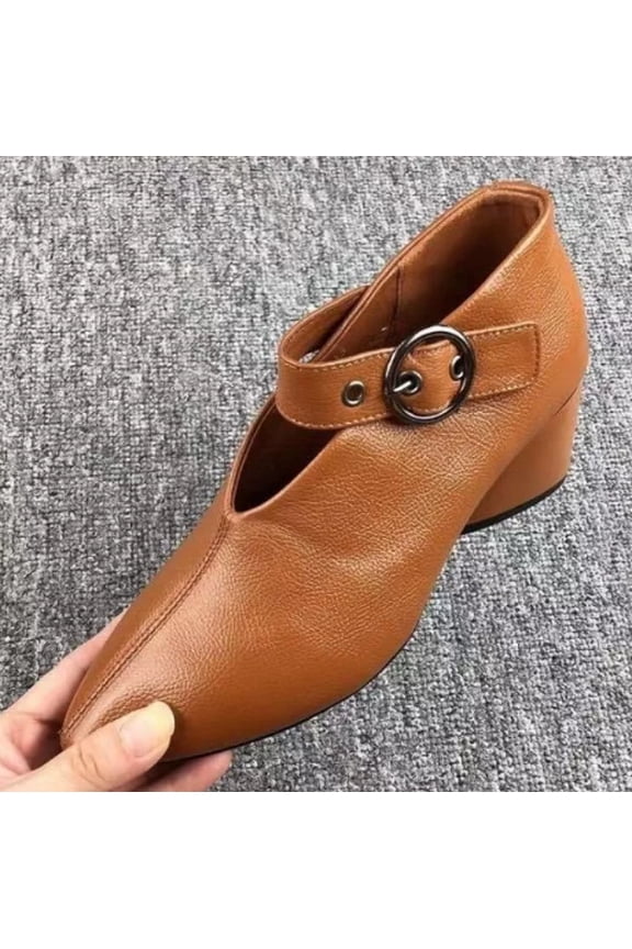 Comfortable Block Heel Women's Shoes with Ankle Buckle - Stylish, Versatile Pointed Toe Party and Work Shoes