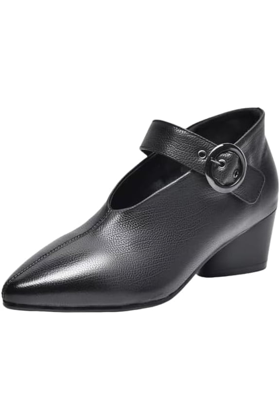Comfortable Block Heel Women's Shoes with Ankle Buckle - Stylish, Versatile Pointed Toe Party and Work Shoes