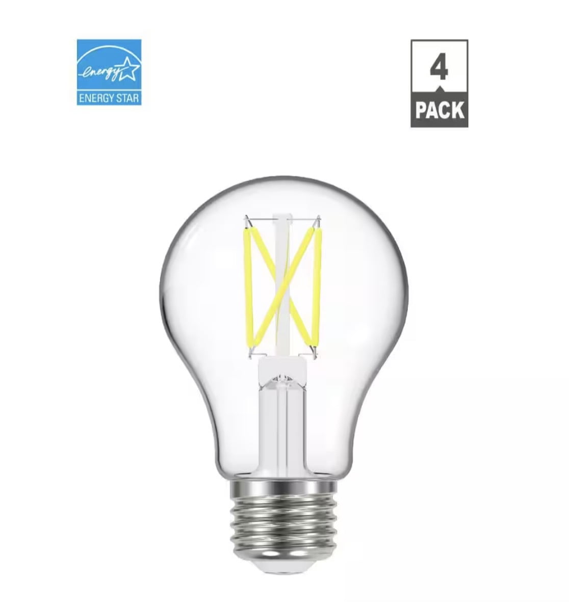 EcoSmart 60-Watt Equivalent A19 Dimmable Clear Glass Filament LED Light Bulb 3000K (4-Pack)