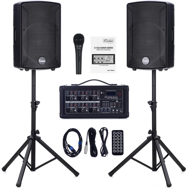 EXOTON S1202 12inch Bluetooth PA System with Powered Mixer Set