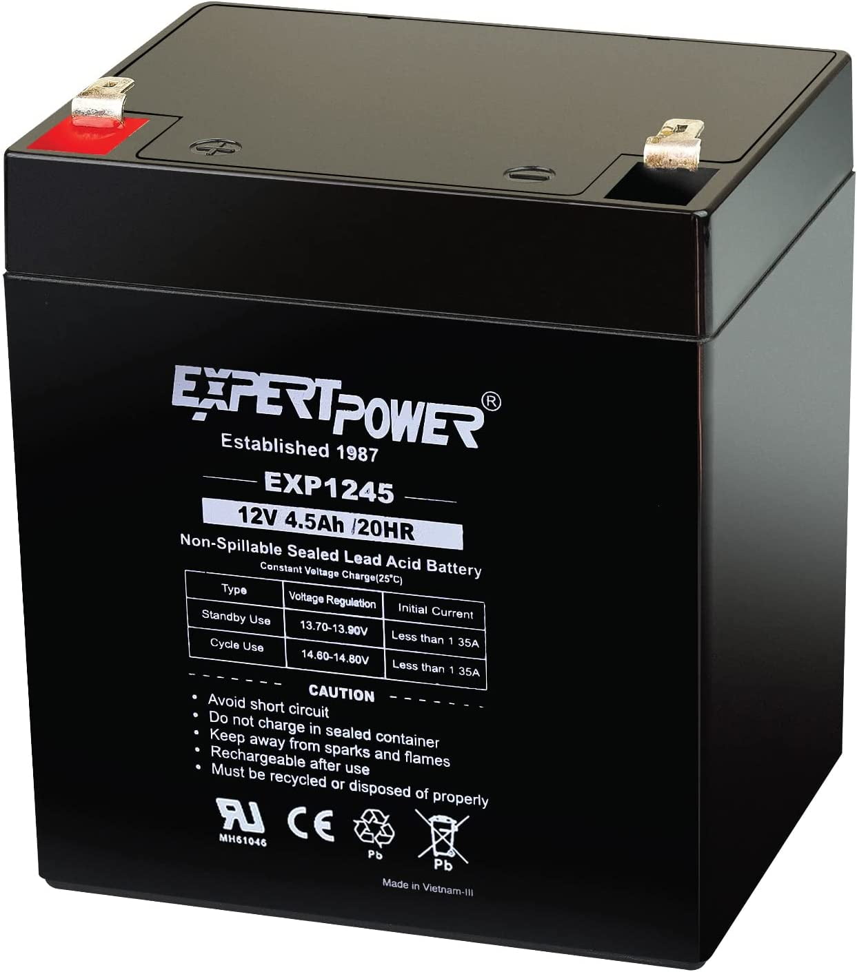 EXP1245-12V 4.5Ah Rechargeable SLA Battery for Security System, UPS, Garage Door Opener Replacement, Fire Alarm Batteries, Sealed Lead Acid, 12V Backup