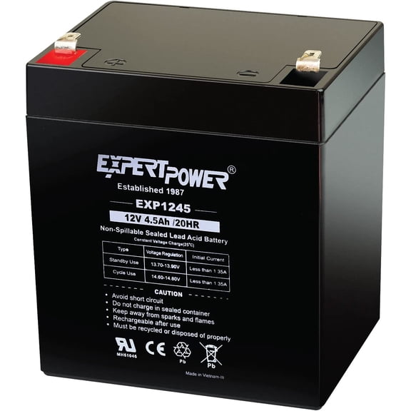 EXP1245-12V 4.5Ah Rechargeable SLA Battery for Security System, UPS, Garage Door Opener Replacement, Fire Alarm Batteries, Sealed Lead Acid, 12V Battery Backup