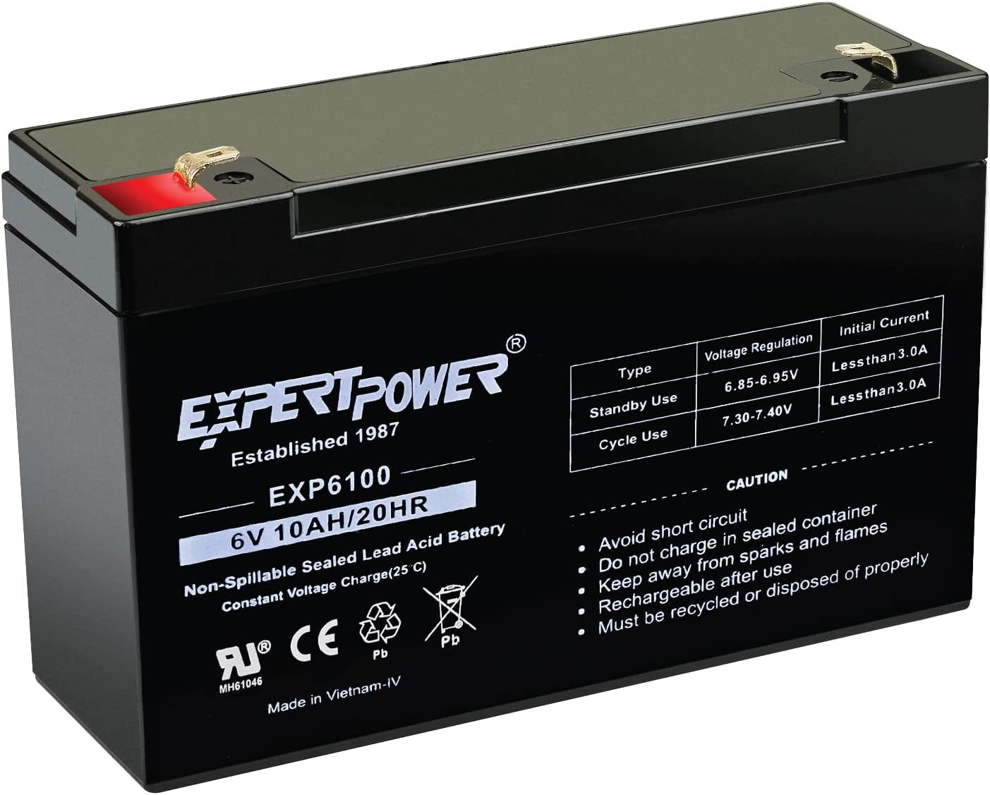 EXP6100 6V 10Ah - SLA AGM Battery for Emergency Light, Deer Feeder, Solar Storage, Electric Scooters, 6 Volt Rechargeable, Lead Acid Batteries Replacement (F1 Terminal)