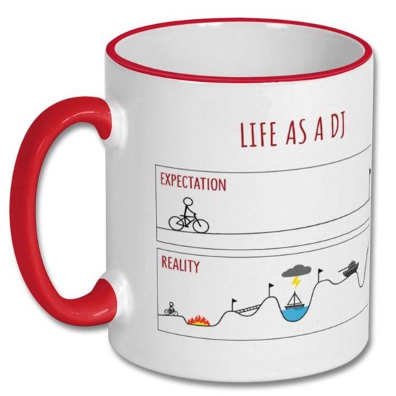 EXPECTATIONS VS REALITY dj funny gift, dj gift, dj mug, gift for dj, disc jockey present, disc jockey mug, dj present, dj coffee mug