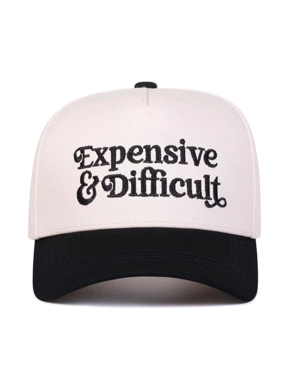 EXPENSIVE DIFFICULT Embroidered Baseball Cap Playful Color Blocked Adjustable Snapback Novelty Statement Sun Hat for Urban Attitude