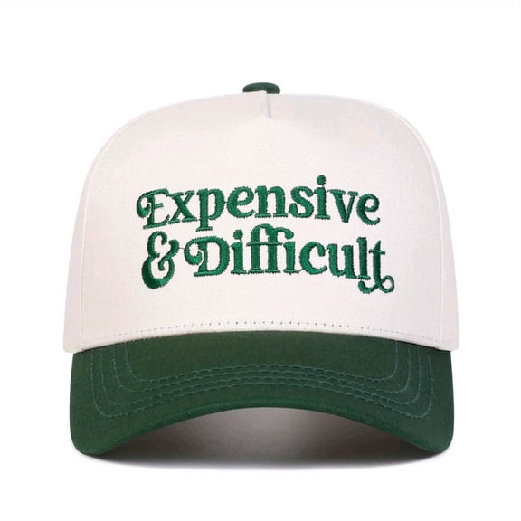 EXPENSIVE DIFFICULT Embroidered Baseball Cap Playful Color Blocked Adjustable Snapback Novelty Statement Sun Hat for Urban Attitude