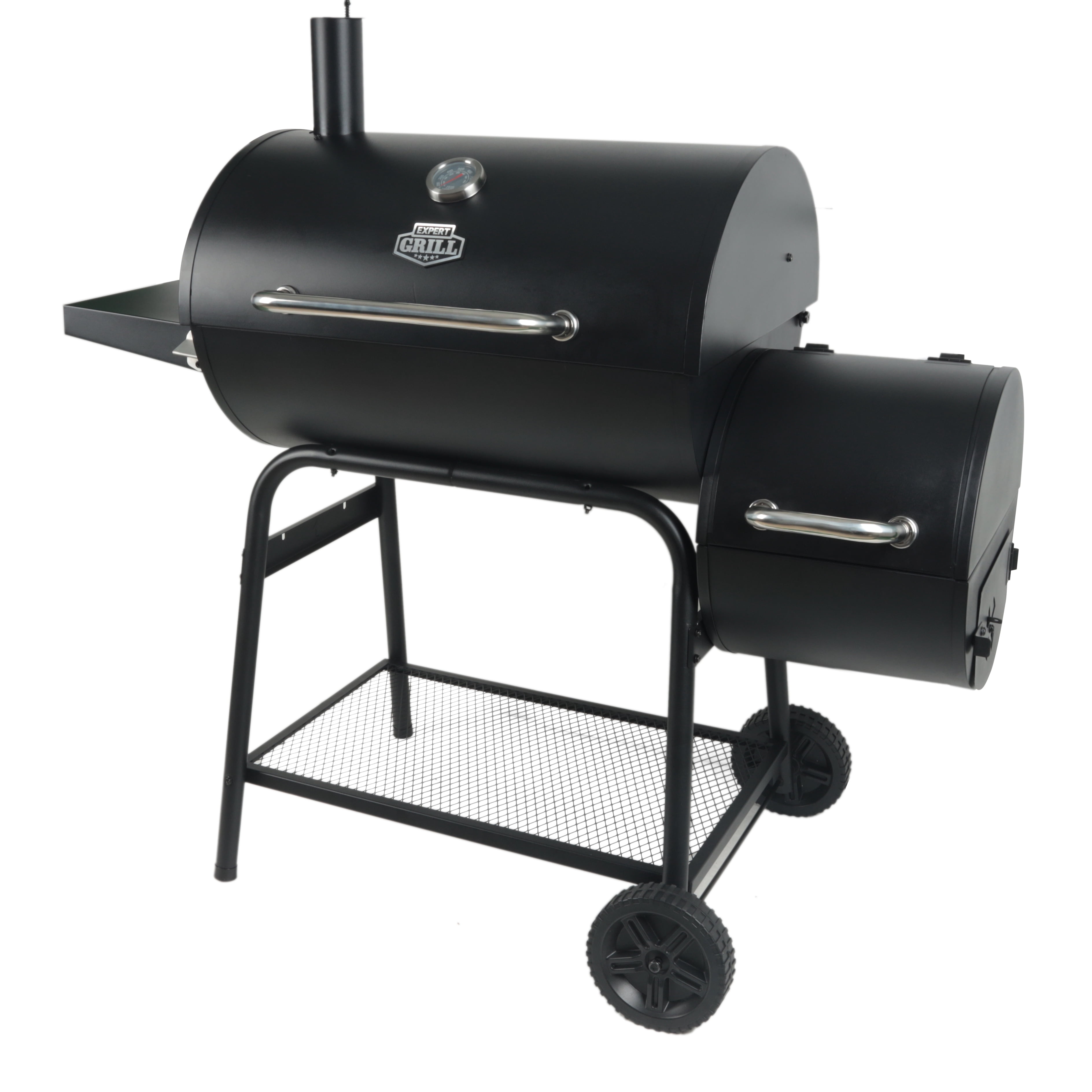 Expert Grill 28" Charcoal Offset Smoker Grill with Side Firebox, Black, New