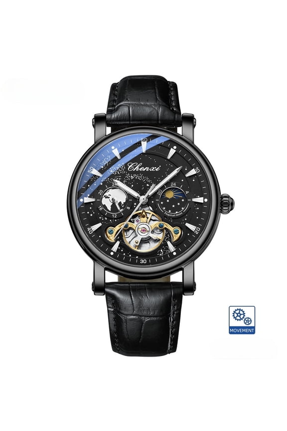 Automatic Skeleton Watch – Leather Strap, Luminous Hands, Business Style, Mechanical Movement