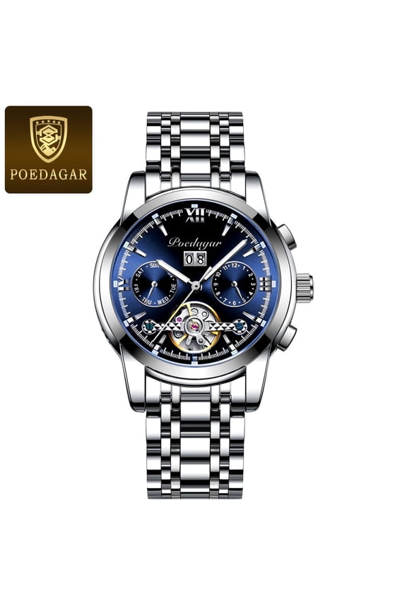 Automatic Watch for Men Stainless Steel Waterproof Tourbillon Watch with Luminous Calendar