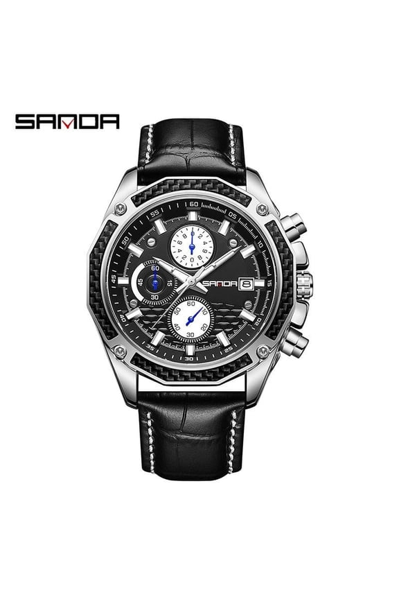 Business Leather Watch – Quartz Movement, Multi-Dial Display, Waterproof, Night Glow