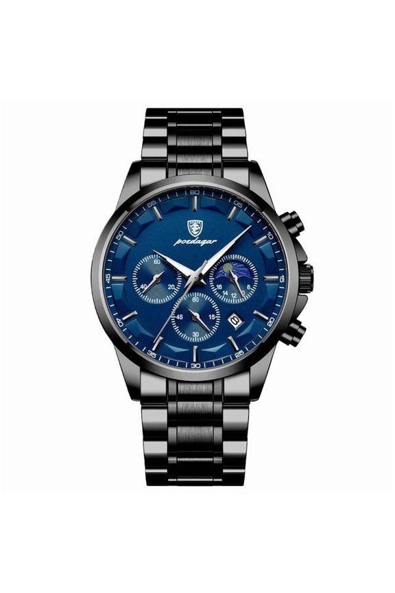 Chronograph Stainless Steel Watch – Waterproof, Quartz Movement, Luminous Dial