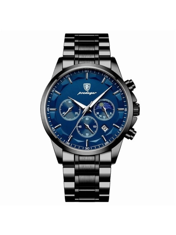 Chronograph Stainless Steel Watch – Waterproof, Quartz Movement, Luminous Dial