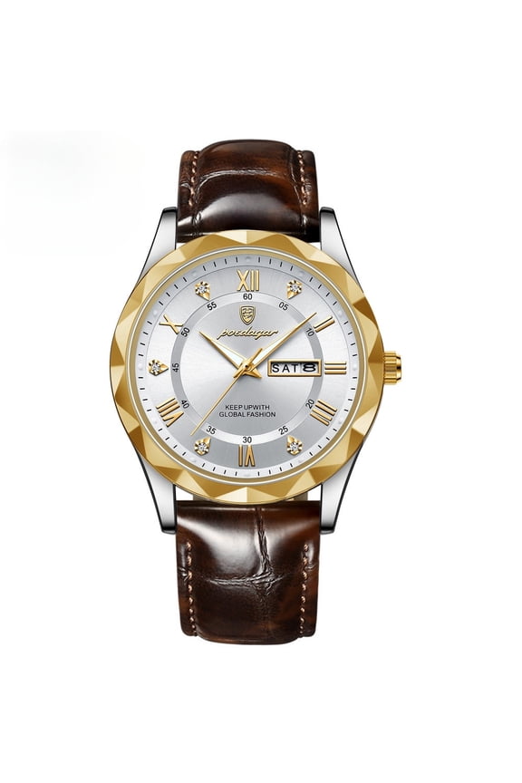 Classic Leather Watch for Men – Quartz Core, Waterproof, Night Glow Feature