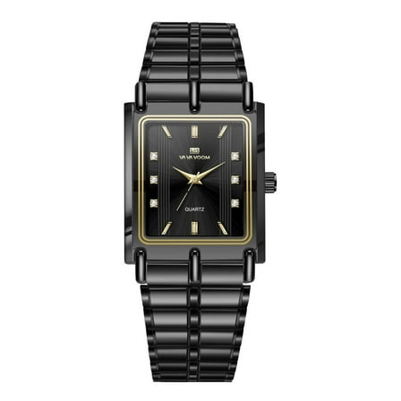 EXPLOJOY Couple Quartz Watches – Rectangle Dial, Stainless Steel Band, Diamond Accents, Waterproof