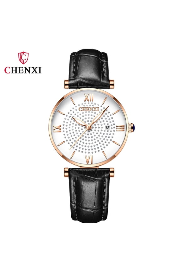 Diamonds Watch for Women Roman Numeral Dial Waterproof Ladies Watch with Calendar Luminous