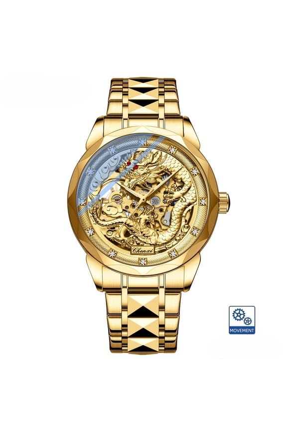 Dragon-Themed Mechanical Timepiece – Luminous Skeleton Dial and Automatic Date