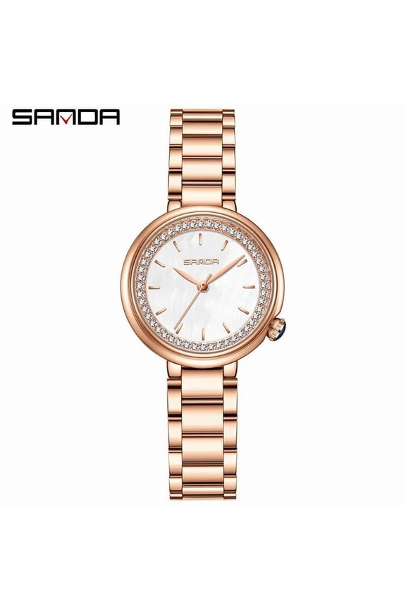 Elegant Ladies Watch – Waterproof Quartz Movement with Crystal Accents and Dual Strap Options