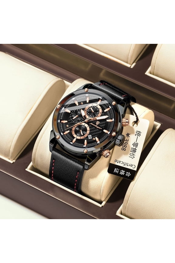 Elegant Men's Watch – Waterproof, Multi-Function Quartz, Leather Band, Luminous Display