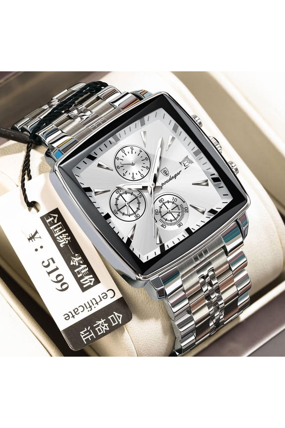 Elegant Stainless Steel Watch – Chronograph Function, Waterproof Build, and Date Window
