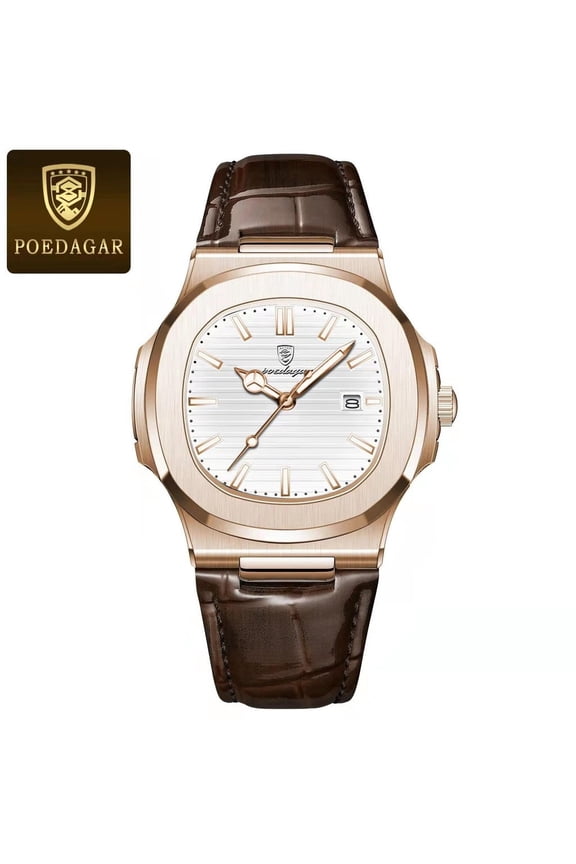 Fashion Luxury Leather Watch for Men Waterproof Quartz Square Watch with Date Luminous