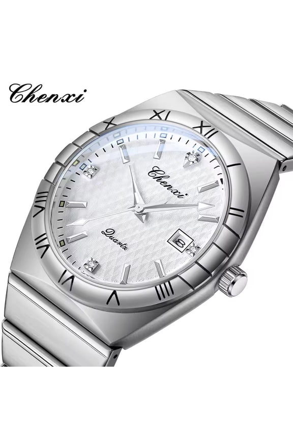 Fashion Men's Watch – Quartz Movement, Calendar Function, Silver Steel Build