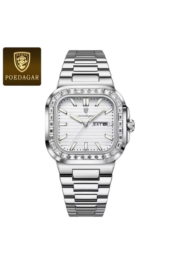 Fashion Quartz Timepiece for Men – Diamond-Set Dial, Waterproof Case, Square Design