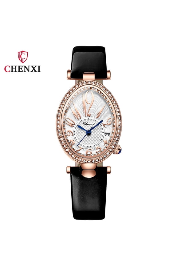 Fashion Quartz Watch – Oval Dial, Waterproof Design, and Diamond Highlights