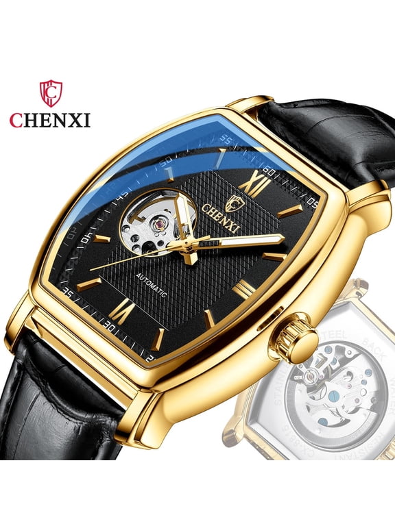 Luxury Automatic Watch for Men Waterproof Tourbillon Leather Wristwatch Tonneau Relo