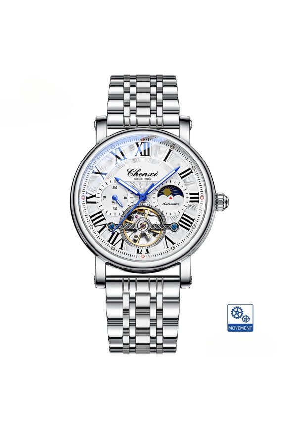 Luxury Business Watch – Genuine Leather Band, Tourbillon Movement, and Waterproof Case