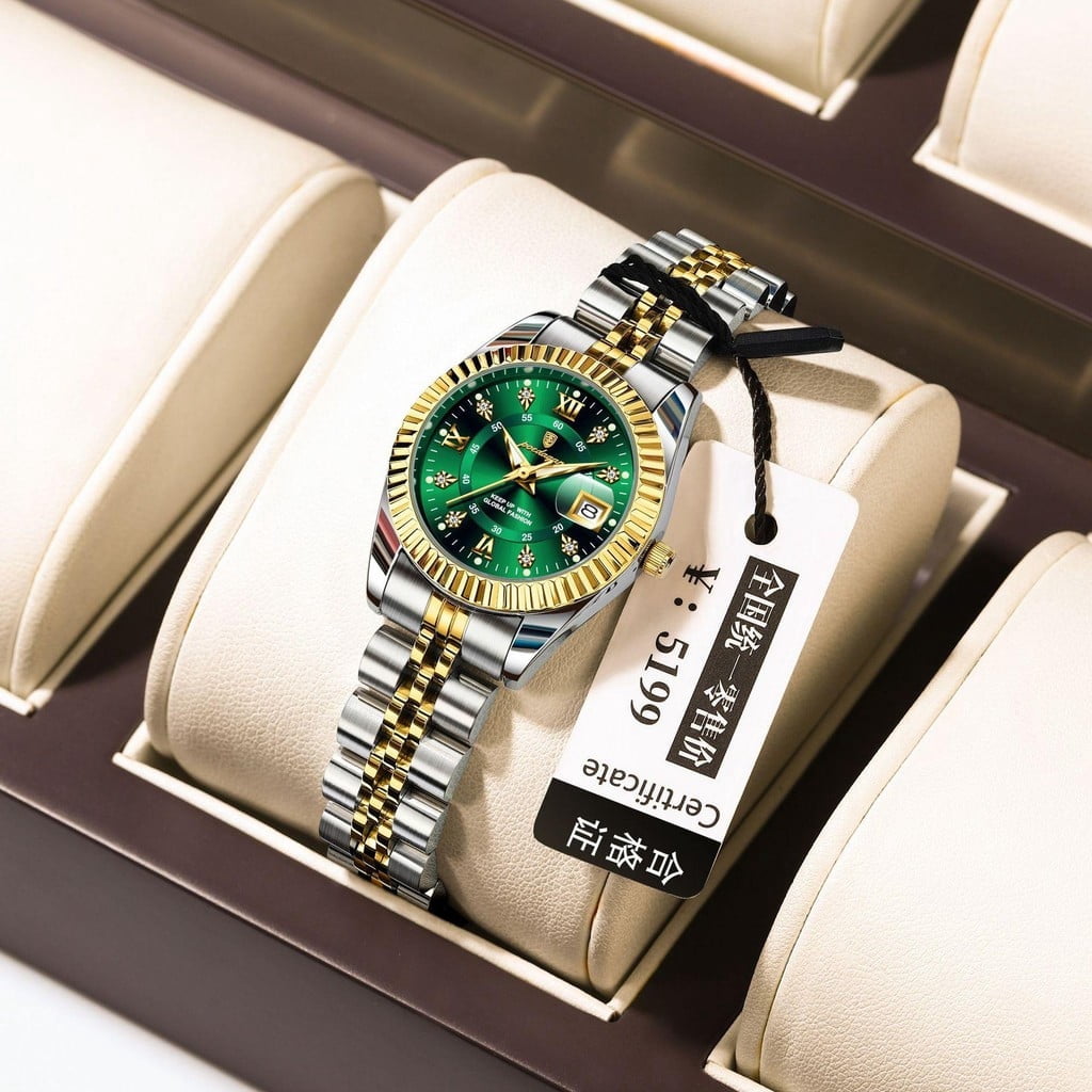 EXPLOJOY Luxury Elegant Watch for Women Waterproof Stainless Steel Quartz Luminous Date Ladies Watch