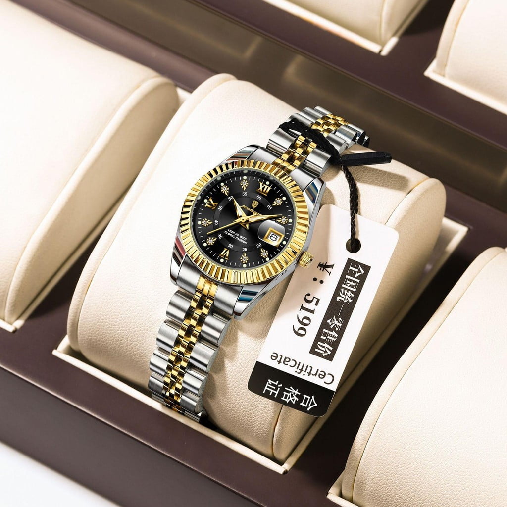 EXPLOJOY Luxury Ladies Timepiece – Waterproof Build, Date Display, Quartz Movement, Polished Finish