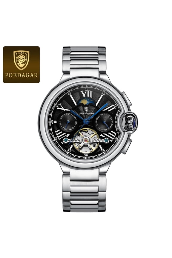 Luxury Mechanical Watch for Men – Luminous Dial, Stainless Steel Build, and Openwork Design