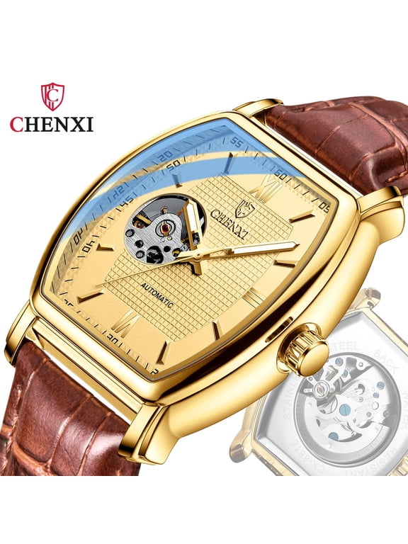 Luxury Mechanical Watch for Men – Tonneau Design, Waterproof, and Leather Band