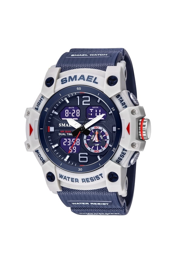Men Digital Watch Original Silicone Band Double Display Chronograph Sport Watch Waterproof
