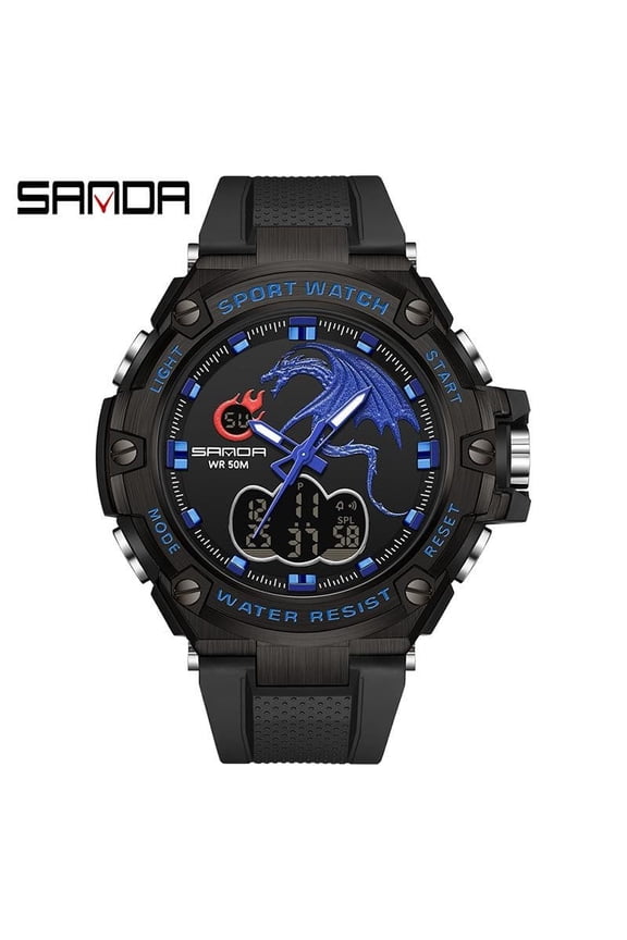 Men's Alloy Sports Watch – Waterproof Dual Display with Multiple Functions