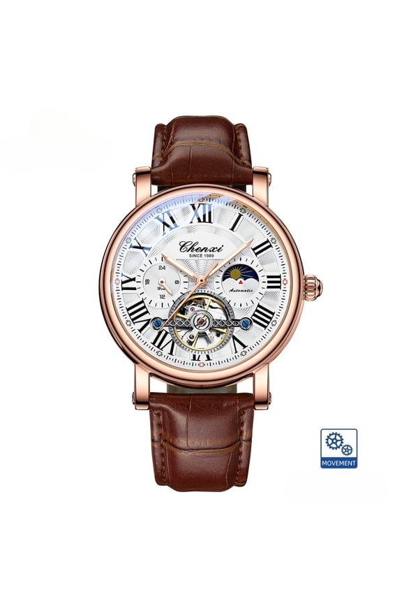 Men's Automatic Tourbillon Watch – Hollow Dial, Waterproof Leather Strap, and Luminous Display