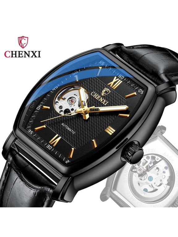 Men's Automatic Tourbillon Watch – Waterproof Leather Strap and Tonneau Case