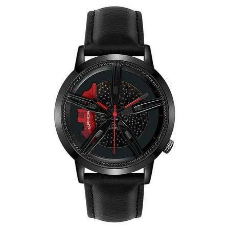 EXPLOJOY Men's Car Wheel Dial Watch – Fashion Quartz Leather Wristwatch, Waterproof & Casual Design