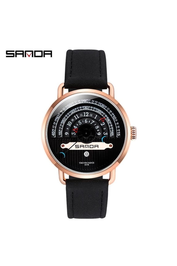 Men's Creative Quartz Watch Waterproof Leather Design with Unique Dial